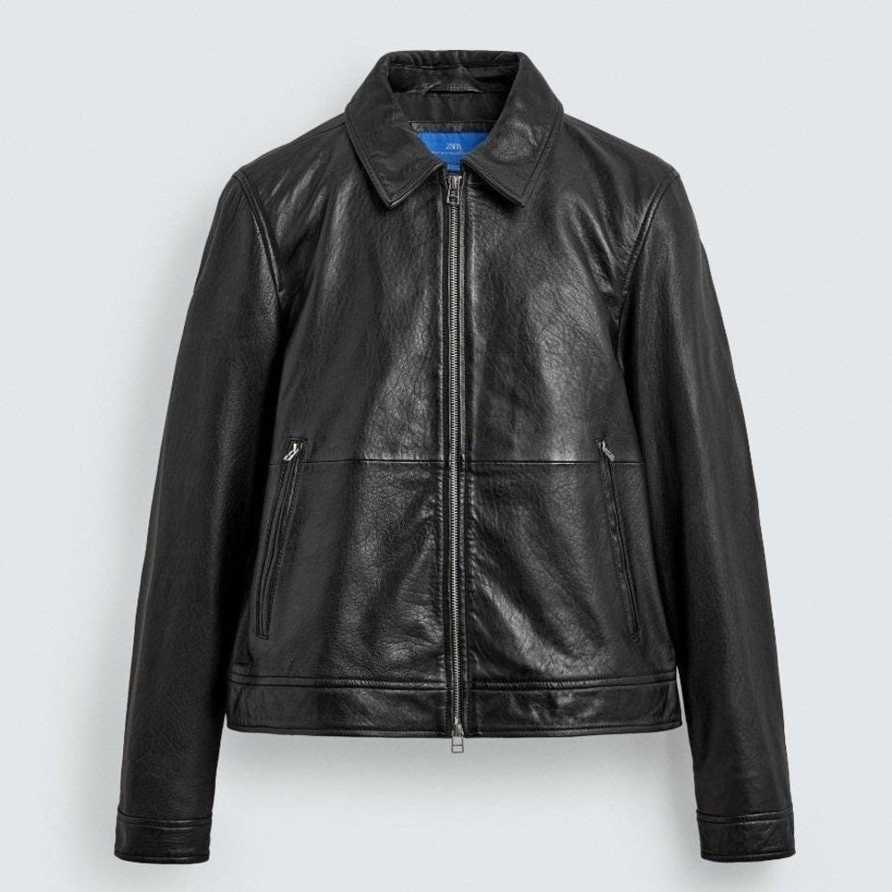 Aaron Levine ZARA 100% Leather Jacket Men XL/L Black Full Zip Nappa Sheep Bomber